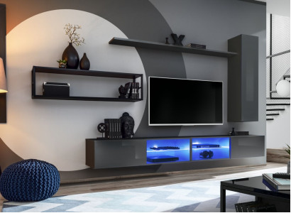 Gray Complete Wall Unit Living Room Furniture Luxury Wall Cabinet Wall Shelves New